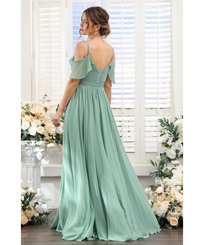 Women's Bridesmaid Dresses with Slit Long Cold Shoulder Chiffon Formal Party Dress with Pockets YJ102 Mint $33.60 Dresses