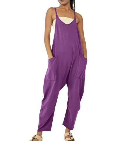 Jumpsuits for Women Stretchy Casual V Neck One Piece Spaghetti Strap Dressy Overalls Loose Comfy Summer Rompers Light Purple ...