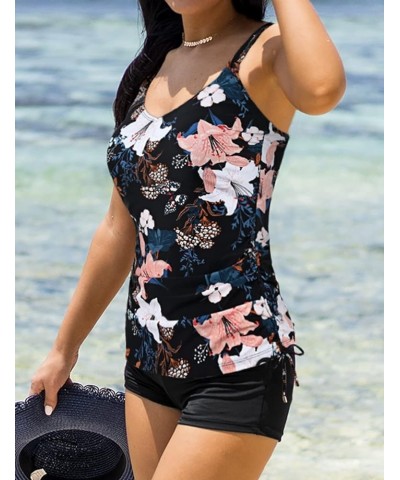 V Neck Two Piece Tankini Swimsuit Vintage Tummy Control Bathing Suit Ruched Swimwear Black&lily $23.12 Swimsuits