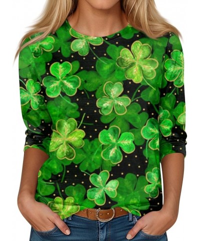 St Patricks Day Tops for Women Shamrock Printed T-Shirts 2024 Trendy 3/4 Sleeves Round Neck Casual Loose Fit Tops 02-green $9...