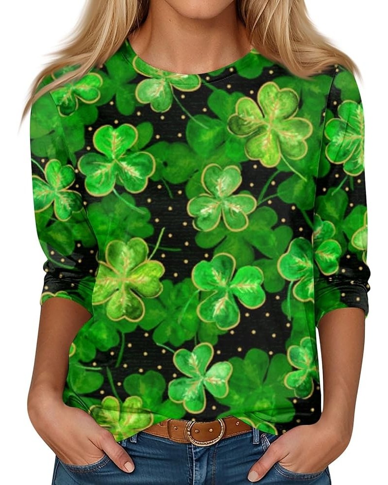 St Patricks Day Tops for Women Shamrock Printed T-Shirts 2024 Trendy 3/4 Sleeves Round Neck Casual Loose Fit Tops 02-green $9...