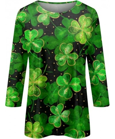 St Patricks Day Tops for Women Shamrock Printed T-Shirts 2024 Trendy 3/4 Sleeves Round Neck Casual Loose Fit Tops 02-green $9...