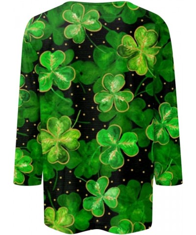 St Patricks Day Tops for Women Shamrock Printed T-Shirts 2024 Trendy 3/4 Sleeves Round Neck Casual Loose Fit Tops 02-green $9...