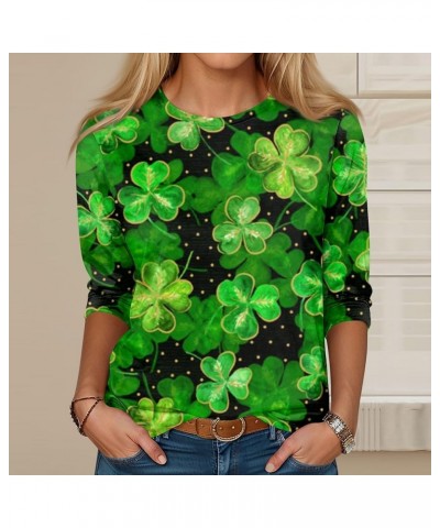 St Patricks Day Tops for Women Shamrock Printed T-Shirts 2024 Trendy 3/4 Sleeves Round Neck Casual Loose Fit Tops 02-green $9...