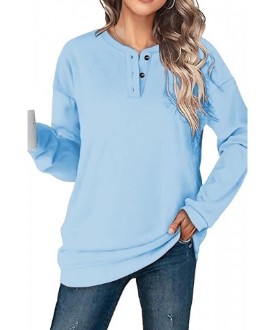 Womens Sweatshirts Fall Fashion 2023 Long Sleeve Tops Casual Crewneck Comfy Shirts E-blue $14.33 Hoodies & Sweatshirts