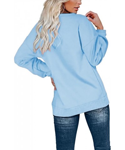 Womens Sweatshirts Fall Fashion 2023 Long Sleeve Tops Casual Crewneck Comfy Shirts E-blue $14.33 Hoodies & Sweatshirts