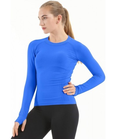 Seamless Workout Shirts for Women Long Sleeve Yoga Running Shirt Breathable Athletic Tops Slim Fit 2 Pack White & Lakeblue $2...