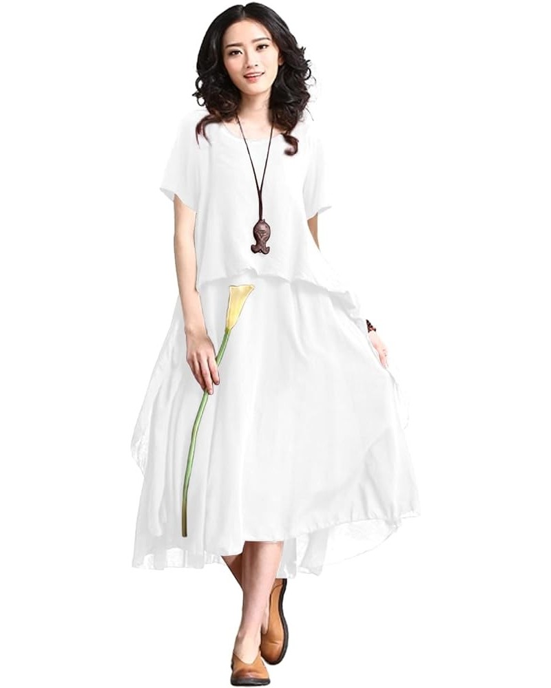 Dresses for Women 2023 Casual Summer Short Sleeve Midi Dress with Side Ruffled Hem N04 White $25.91 Dresses