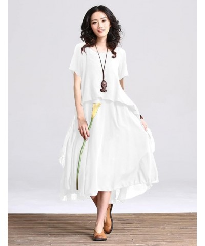 Dresses for Women 2023 Casual Summer Short Sleeve Midi Dress with Side Ruffled Hem N04 White $25.91 Dresses