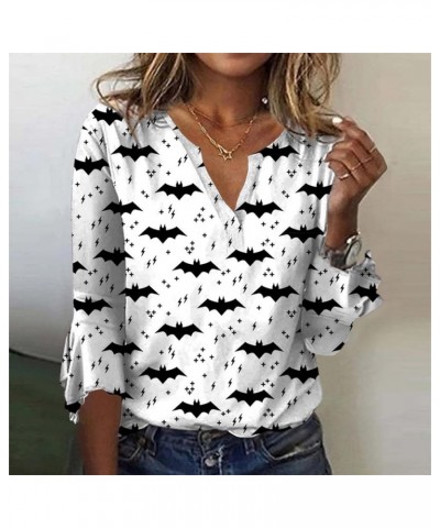 Fall Tshirts,Women's Top Loose Casual V-Neck Printed Blouses Bell 3/4 Sleeve T-Shirt 2-white $7.68 T-Shirts