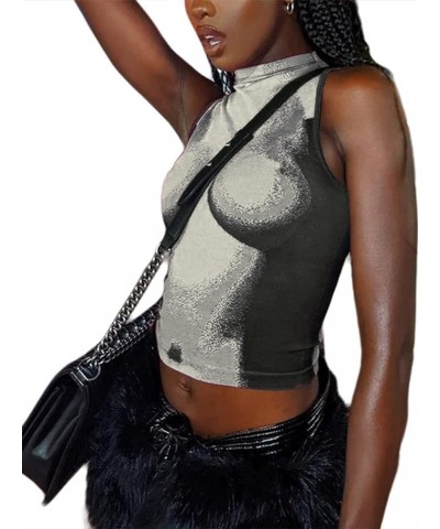 Women's Tie Dye Printed Crop Tops Sleeveless Summer T Shirt Streetwear White $12.00 Tanks