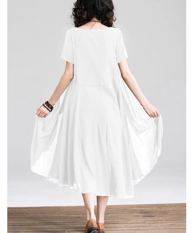 Dresses for Women 2023 Casual Summer Short Sleeve Midi Dress with Side Ruffled Hem N04 White $25.91 Dresses