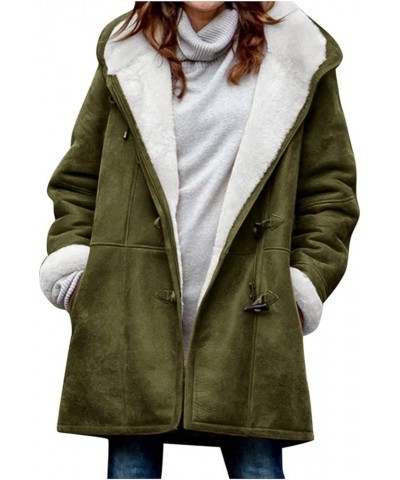 Winter Coats for Women Warm Sherpa Lined Faux Suede Horn Buttons Jackets Trendy Hooded Outerwear with Pockets A04-army Green ...