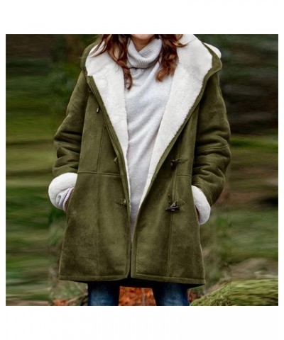 Winter Coats for Women Warm Sherpa Lined Faux Suede Horn Buttons Jackets Trendy Hooded Outerwear with Pockets A04-army Green ...