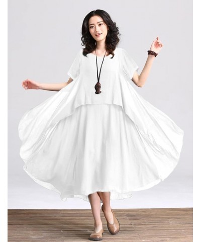 Dresses for Women 2023 Casual Summer Short Sleeve Midi Dress with Side Ruffled Hem N04 White $25.91 Dresses