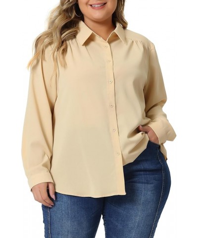 Plus Size Shirts for Women Classic-Fit Button Down Long Sleeve Business Office Tops Blouses Apricot $14.62 Blouses