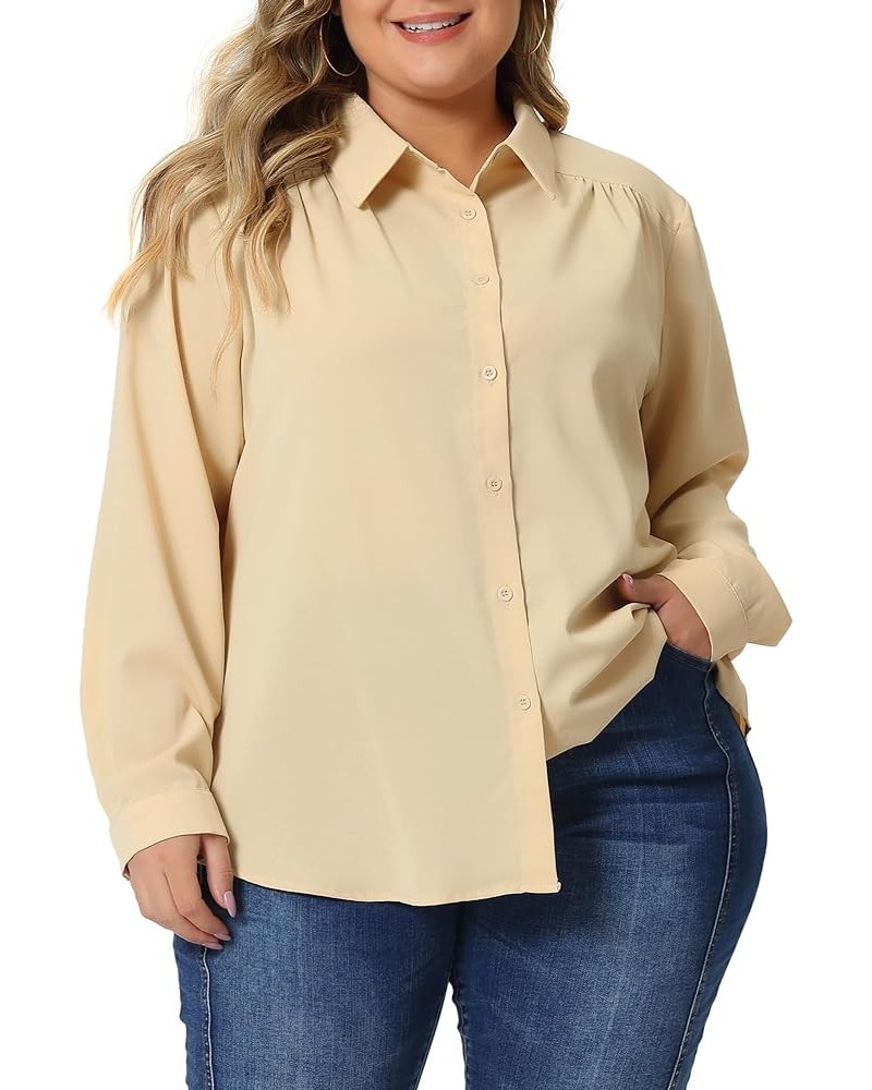 Plus Size Shirts for Women Classic-Fit Button Down Long Sleeve Business Office Tops Blouses Apricot $14.62 Blouses