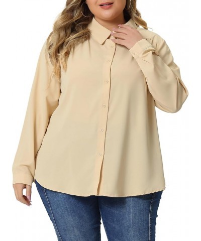 Plus Size Shirts for Women Classic-Fit Button Down Long Sleeve Business Office Tops Blouses Apricot $14.62 Blouses