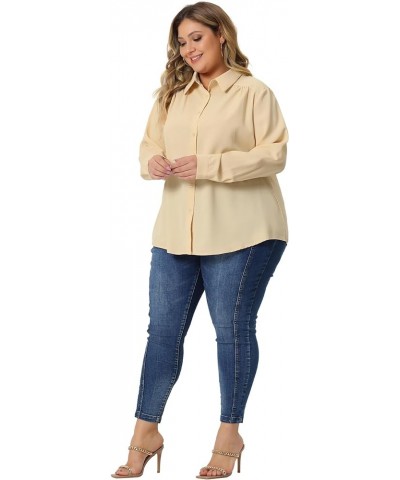 Plus Size Shirts for Women Classic-Fit Button Down Long Sleeve Business Office Tops Blouses Apricot $14.62 Blouses