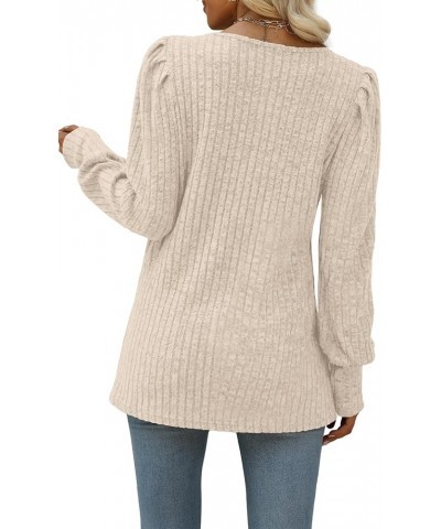 Long Sleeve Shirts for Women Trendy Casual Square Neck Tops Lightweight Sweaters 10-cream $16.80 Tops