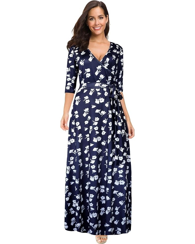 Womens Bohemian 3/4 Sleeve Faux Wrap Maxi Dress with Belt Design 7 $14.56 Dresses