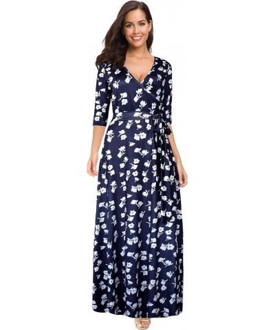 Womens Bohemian 3/4 Sleeve Faux Wrap Maxi Dress with Belt Design 7 $14.56 Dresses