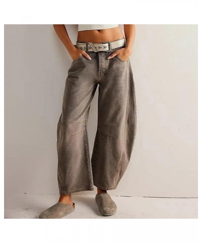 Women's Baggy Wide Leg Jeans Barrel Horseshoe Boyfriend Cropped Raw Hem Denim Pants Y2K Loose Vintage Jeans Z03-coffee $12.55...