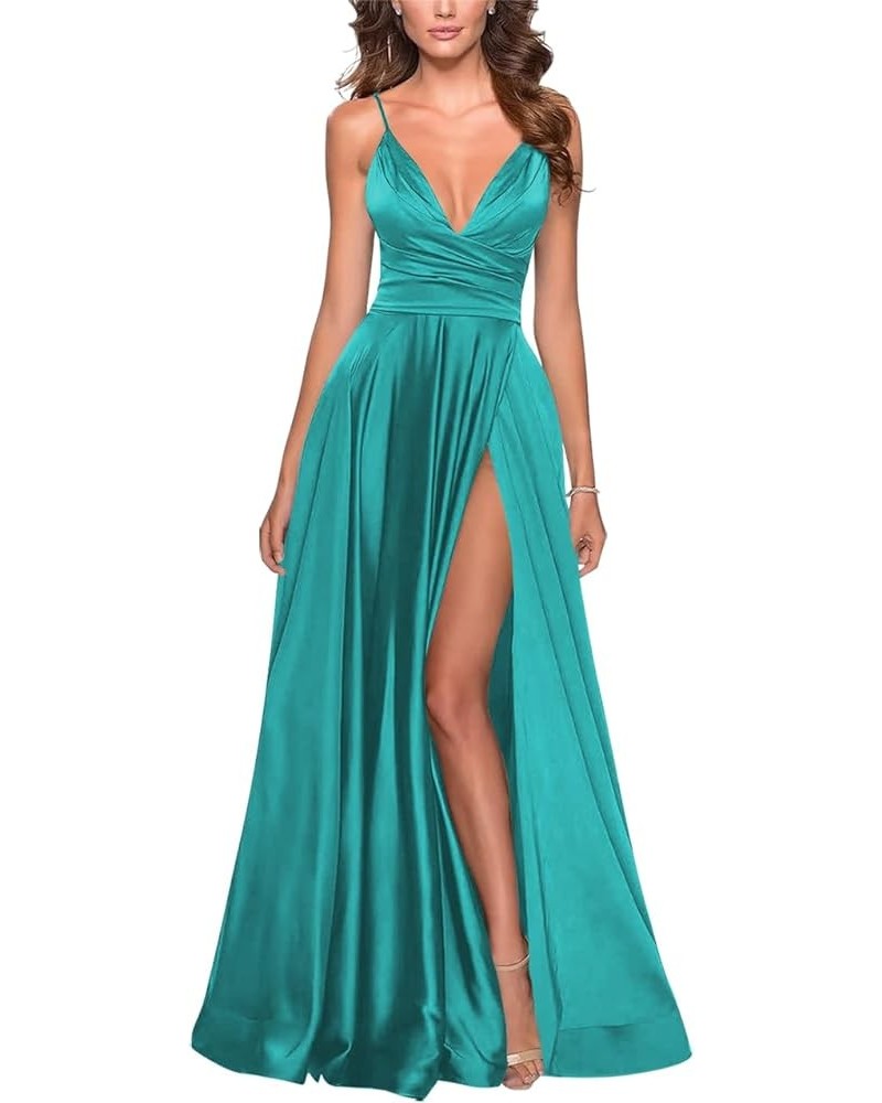 One Shoulder Lace Appliques Prom Dresses with Slit Long Formal Evening Dress CR094 Aqua Blue $32.64 Dresses