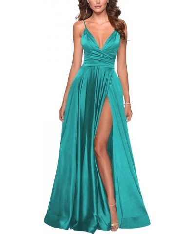 One Shoulder Lace Appliques Prom Dresses with Slit Long Formal Evening Dress CR094 Aqua Blue $32.64 Dresses