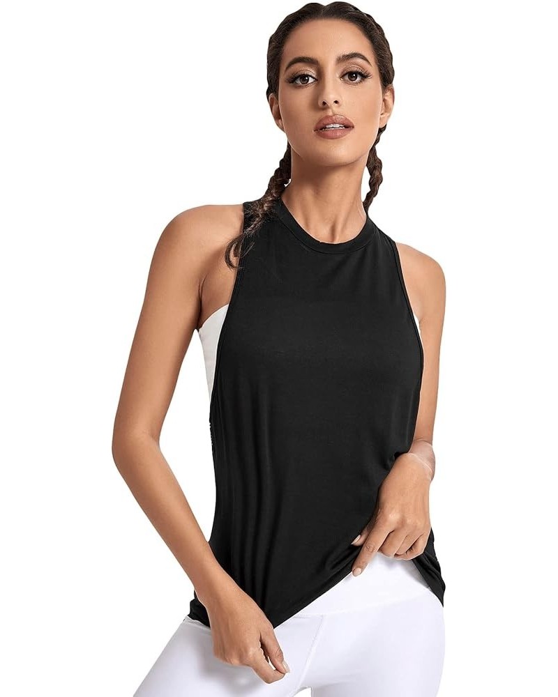 Women's Workout Yoga Tops Sheer Mesh Gym Exercise Shirts Flowy Tank Top Letter Mesh Black $10.70 Tops