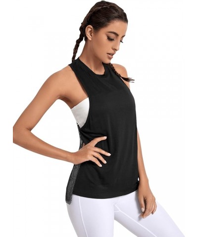 Women's Workout Yoga Tops Sheer Mesh Gym Exercise Shirts Flowy Tank Top Letter Mesh Black $10.70 Tops