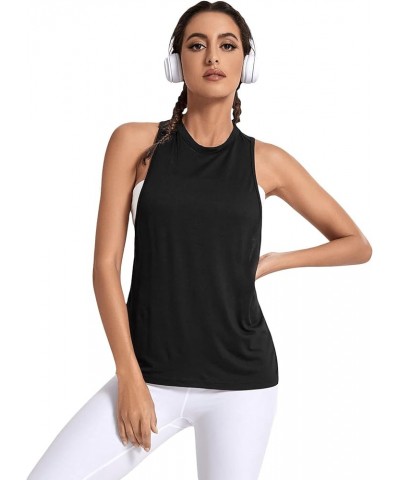 Women's Workout Yoga Tops Sheer Mesh Gym Exercise Shirts Flowy Tank Top Letter Mesh Black $10.70 Tops