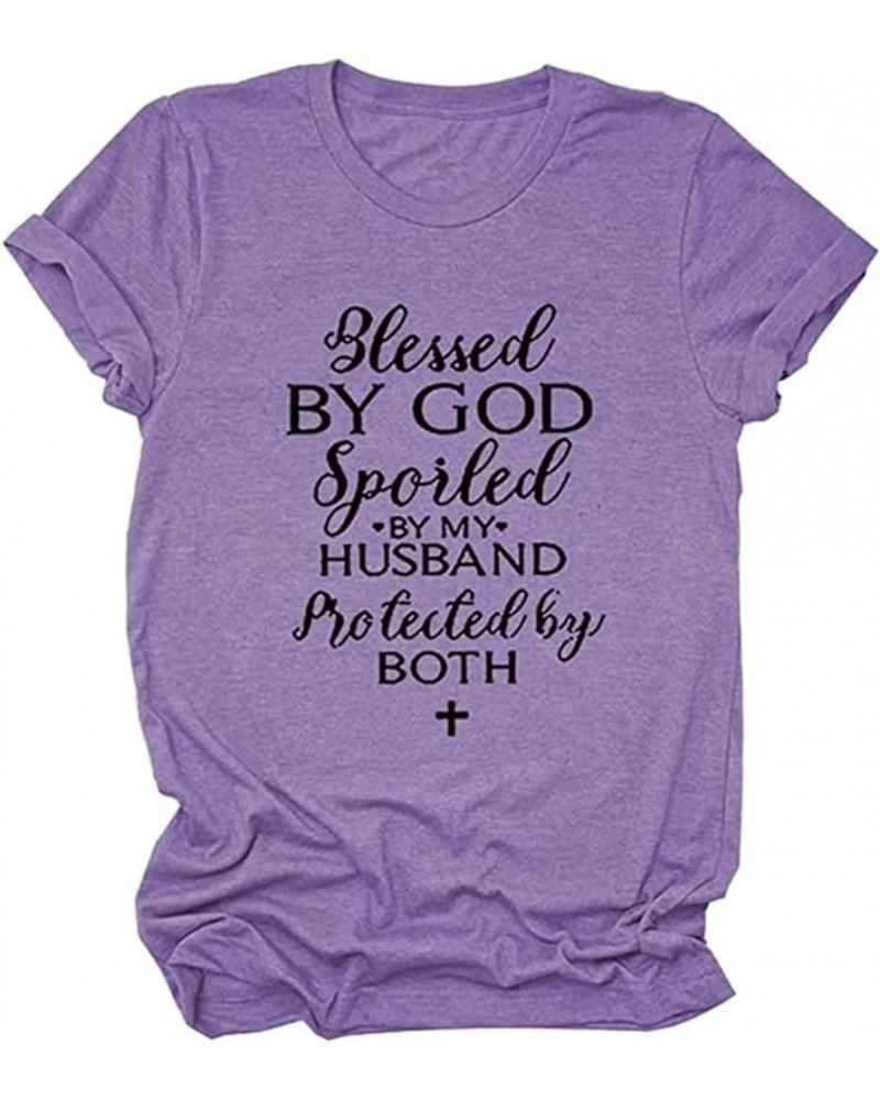 Blessed By God Spoiled By My Husband Protected By Both Sweatshirts Women Cross Graphic Wife Pullovers Tops N2-purple $11.59 H...