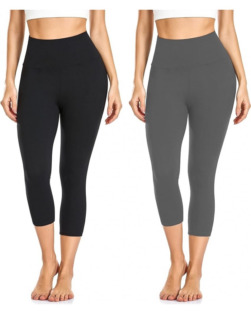 Soft Leggings for Women - High Waisted Tummy Control No See Through Workout Yoga Pants Z-black,grey(2 Pack Capri) $10.38 Pants