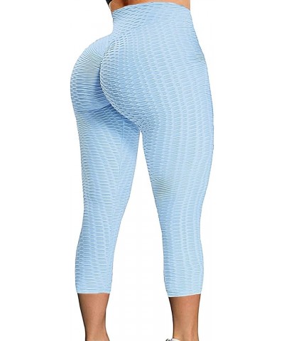 Women's High Waist Yoga Pants Tummy Control Slimming Booty Leggings Workout Running Butt Lift Tights B-capris Light Blue $14....