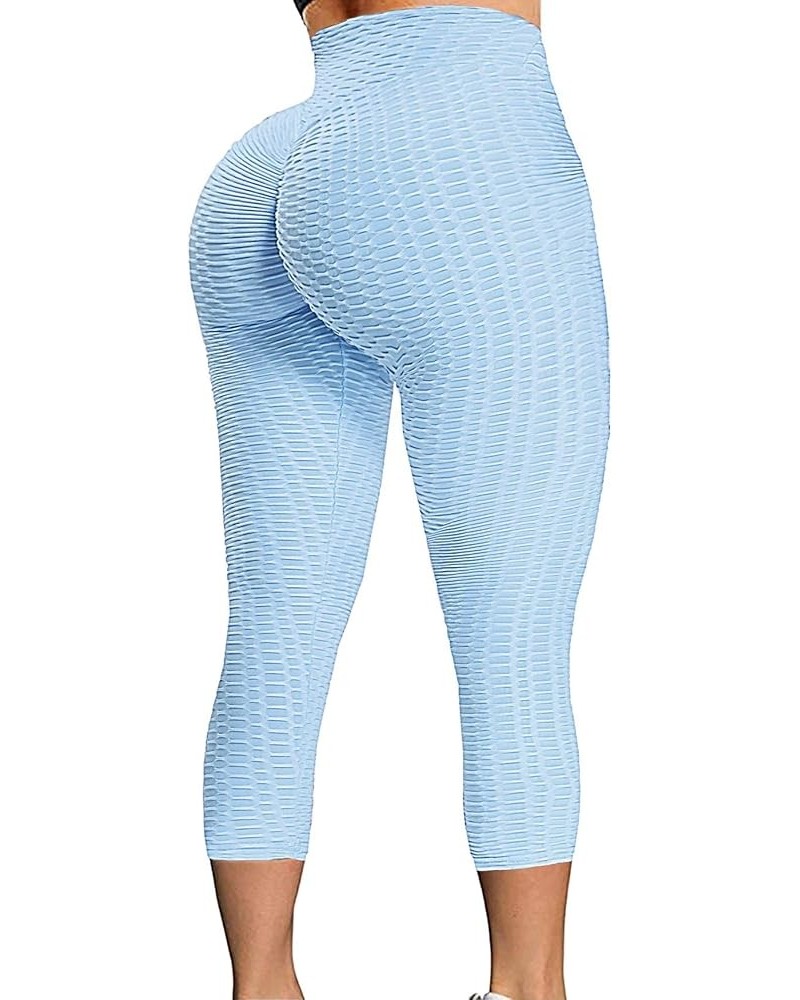 Women's High Waist Yoga Pants Tummy Control Slimming Booty Leggings Workout Running Butt Lift Tights B-capris Light Blue $14....