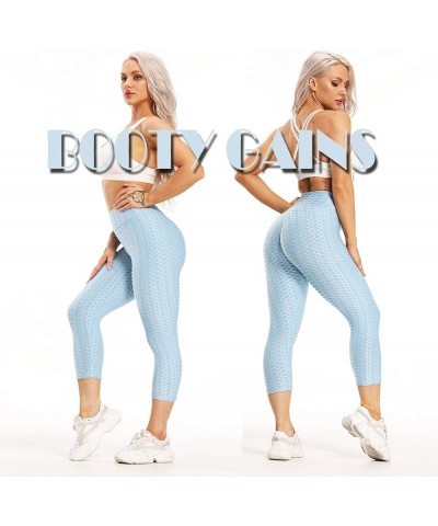 Women's High Waist Yoga Pants Tummy Control Slimming Booty Leggings Workout Running Butt Lift Tights B-capris Light Blue $14....