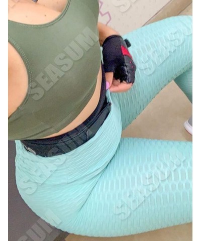 Women's High Waist Yoga Pants Tummy Control Slimming Booty Leggings Workout Running Butt Lift Tights B-capris Light Blue $14....