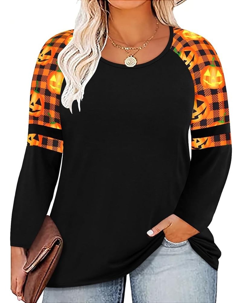 Plus Size T Shirt for Women Long Sleeve Raglan Tops Tee Shirts Color Block Top Leopard Plaid Print XL-5XL 14W-28W 9_ B1_ Plai...