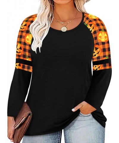 Plus Size T Shirt for Women Long Sleeve Raglan Tops Tee Shirts Color Block Top Leopard Plaid Print XL-5XL 14W-28W 9_ B1_ Plai...