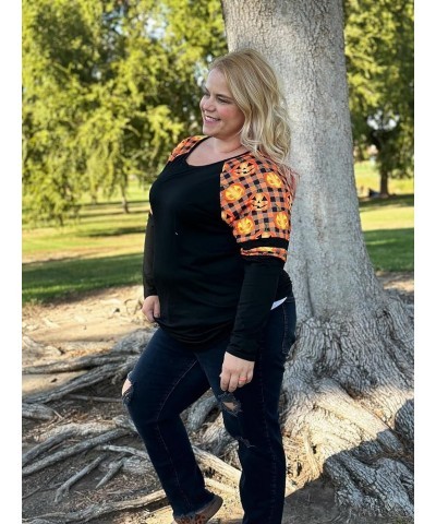 Plus Size T Shirt for Women Long Sleeve Raglan Tops Tee Shirts Color Block Top Leopard Plaid Print XL-5XL 14W-28W 9_ B1_ Plai...