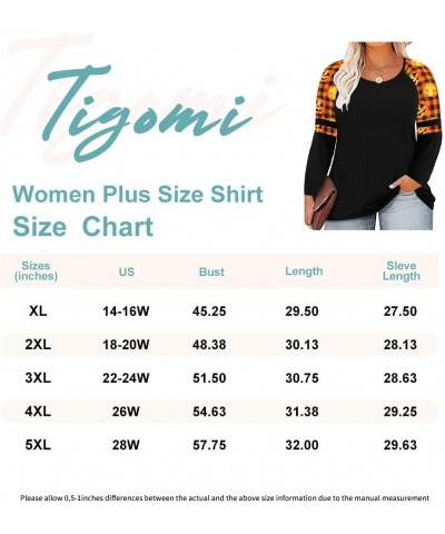 Plus Size T Shirt for Women Long Sleeve Raglan Tops Tee Shirts Color Block Top Leopard Plaid Print XL-5XL 14W-28W 9_ B1_ Plai...