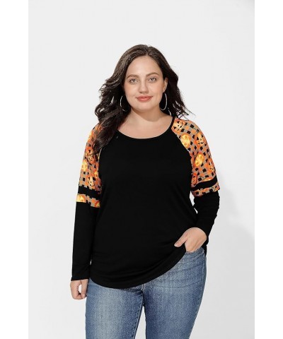 Plus Size T Shirt for Women Long Sleeve Raglan Tops Tee Shirts Color Block Top Leopard Plaid Print XL-5XL 14W-28W 9_ B1_ Plai...