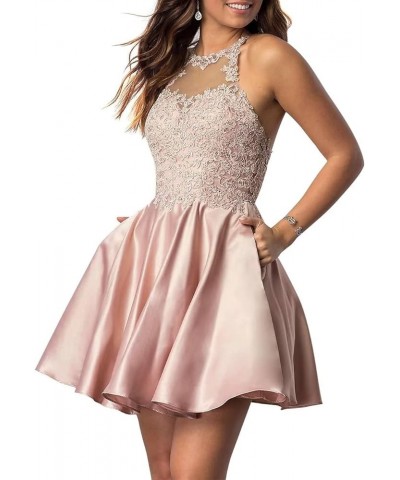 Lace-Applique Short Homecoming Dresses for Women with Pockets Satin Beaded Prom Cocktail Dress for Teens Rose Gold $30.23 Dre...