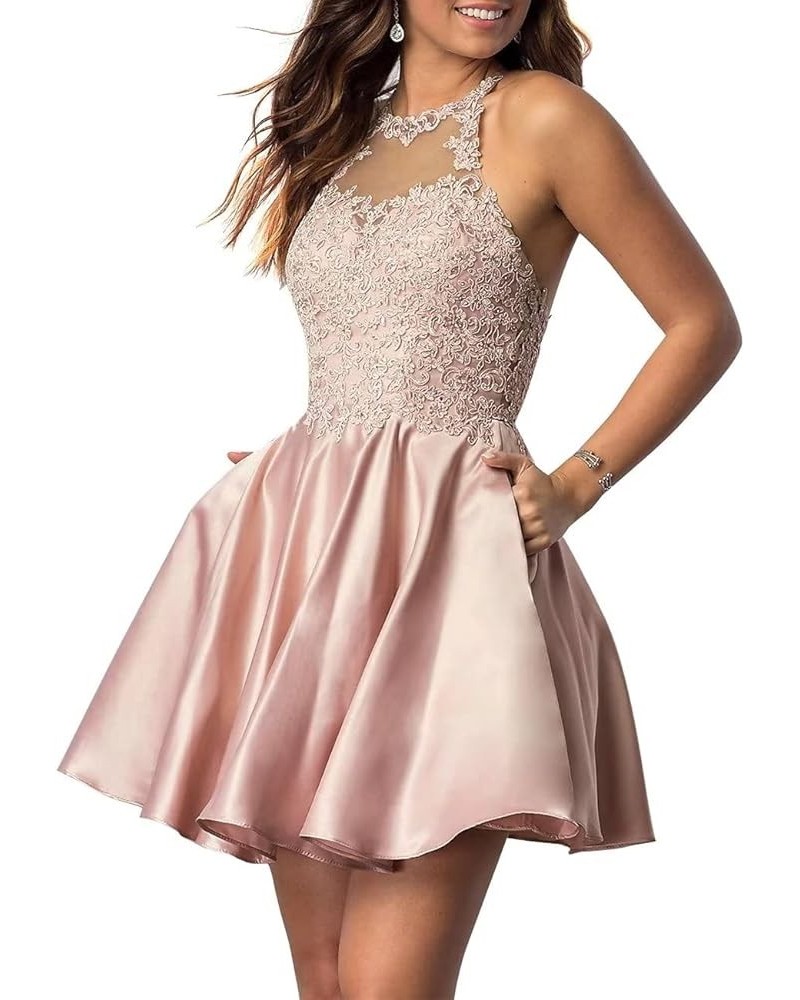 Lace-Applique Short Homecoming Dresses for Women with Pockets Satin Beaded Prom Cocktail Dress for Teens Rose Gold $30.23 Dre...