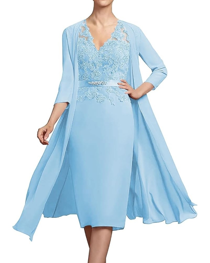 Mother of The Bride Dresses 2 Pieces Lace - Wedding Guest Dress with Jacket Sky Blue $37.92 Dresses