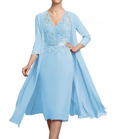 Mother of The Bride Dresses 2 Pieces Lace - Wedding Guest Dress with Jacket Sky Blue $37.92 Dresses