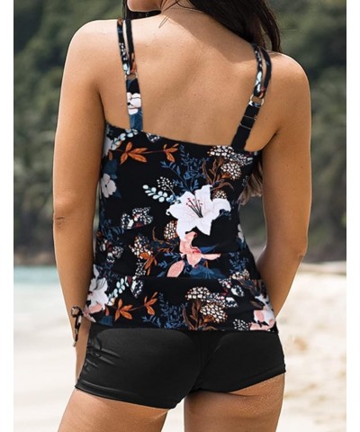 V Neck Two Piece Tankini Swimsuit Vintage Tummy Control Bathing Suit Ruched Swimwear Black&lily $23.12 Swimsuits