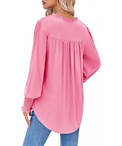 Womens Tunics Tops V Neck High Low Asymmetrical Long Sleeve Shirts Casual Loose Fit Tees Blouses Hot Pink $18.28 Tops