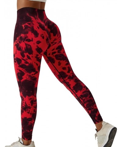 Tie Dye Scrunch Butt Lifting Seamless Leggings for Women High Waist Yoga Pants Tummy Control Running Workout Tight 6 Red $14....